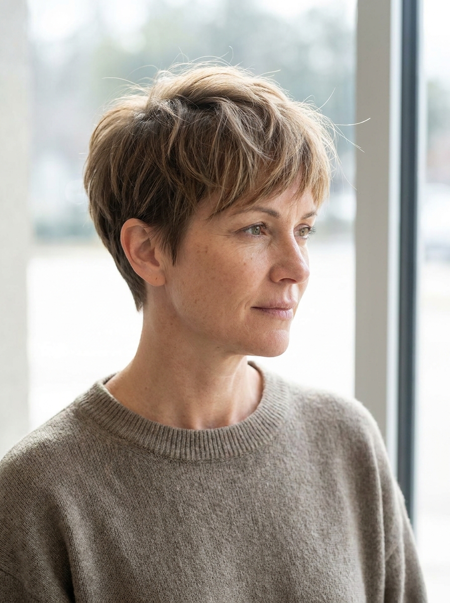 Textured Pixie mit längerem Oberkopf als Kurzhaarfrisuren für feines Haar Inspiration 2026